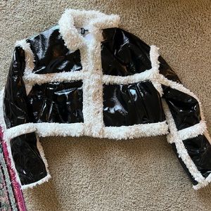 H&M Sherpa Lined Patent Leather Jacket